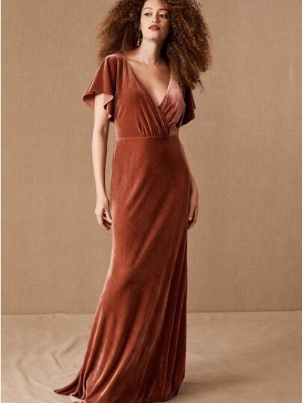 Rust Velvet V-Neck Anthropologie BHLDN NWT Bridesmaid Dress